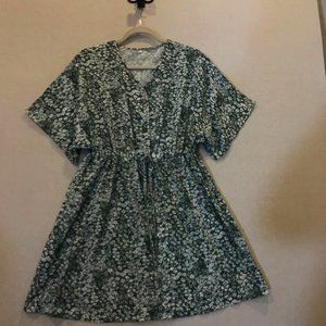 Women's Dress White w/ green floral print Size M
